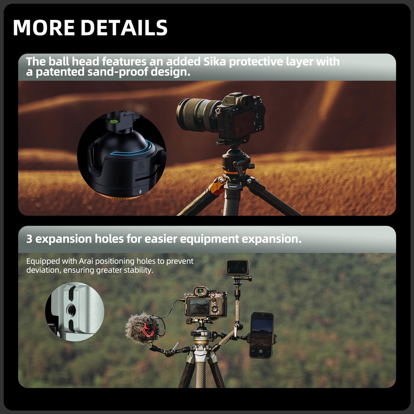 (搜索不到)Fotopro Professional Heavy Duty Tripod, Profile Legs, Load 20kg - Origin Plus (Black) - Fotopro AMZ