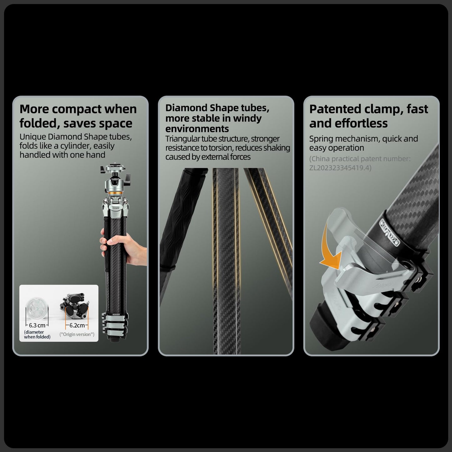 (搜索不到)Fotopro Professional Heavy Duty Tripod, Profile Legs, Load 20kg - Origin Plus (Golden) - Fotopro AMZ