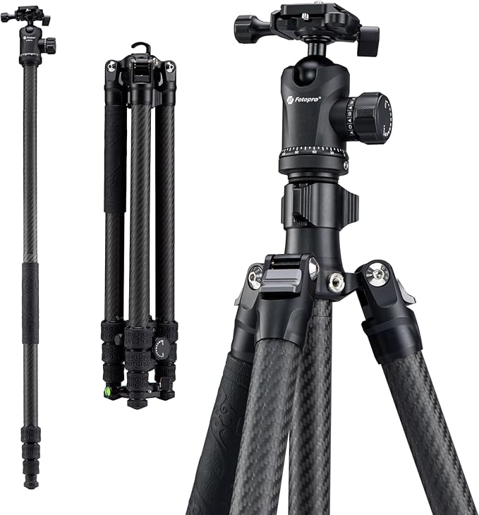 Fotopro Sherpa Plus 64" Carbon Fiber Tripod, 4 - Section Ball Head with Quick Release Plate, Max Load 22lbs, Compatible with DSLR, Camcorder, Black - Fotopro AMZ
