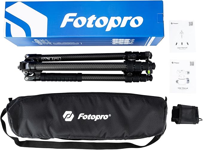 Fotopro Sherpa Plus 64" Carbon Fiber Tripod, 4 - Section Ball Head with Quick Release Plate, Max Load 22lbs, Compatible with DSLR, Camcorder, Black - Fotopro AMZ