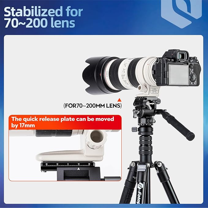 Fotopro Video Tripod Head Compact Metal Pan Tilt Fluid Head with Arca Type QR Plate for Camcorder DSLR Camera, Max Load 3kg 6.61Ib - Fotopro AMZ