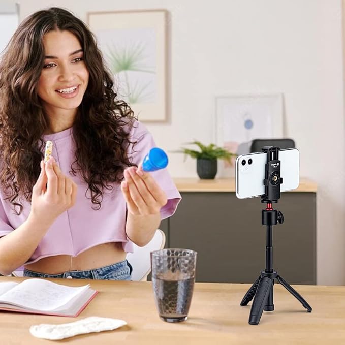 Phone Tripod Mount with 1/4" Screw – Black Universal Adapter for Monopod, Selfie Stick, Tripod, Vlogging - Fotopro AMZ