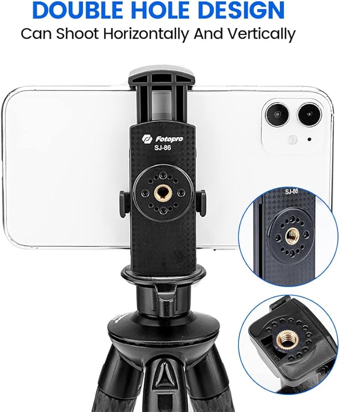 Phone Tripod Mount with 1/4" Screw – Black Universal Adapter for Monopod, Selfie Stick, Tripod, Vlogging - Fotopro AMZ