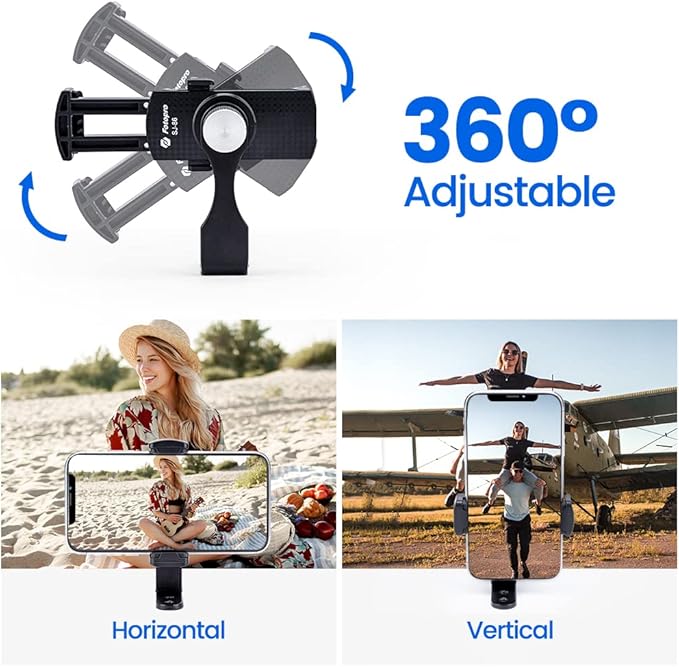 Phone Tripod Mount with 1/4" Screw – Universal Adapter for Monopod, Selfie Stick, Tripod, Vlogging - Fotopro AMZ