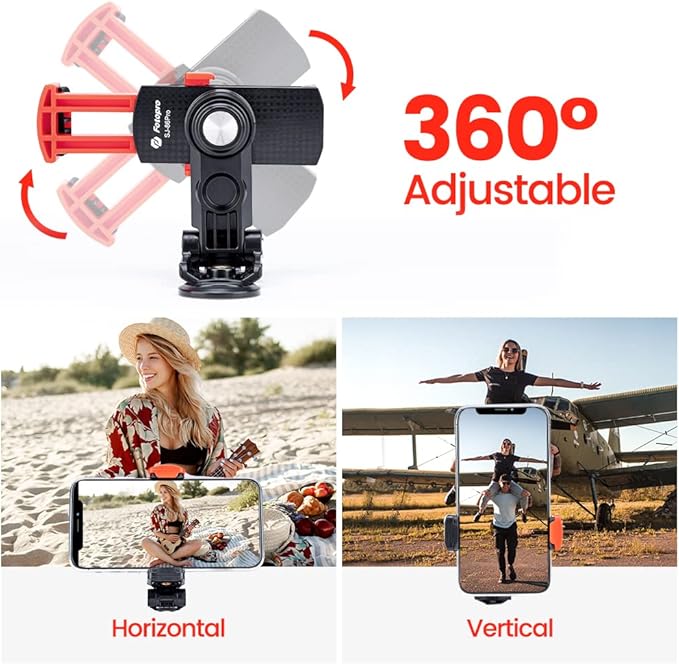 Phone Tripod Mount with 1/4" Screw – Universal Clip for Monopod, Selfie Stick, Tripod, Vlogging - Fotopro AMZ