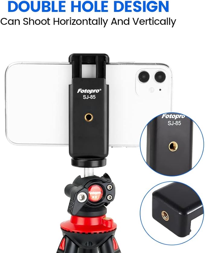 Phone Tripod Mount with 1/4" Screw – Universal Holder Adapter for Monopod, Selfie Stick, Tripod, Vlogging - Fotopro AMZ