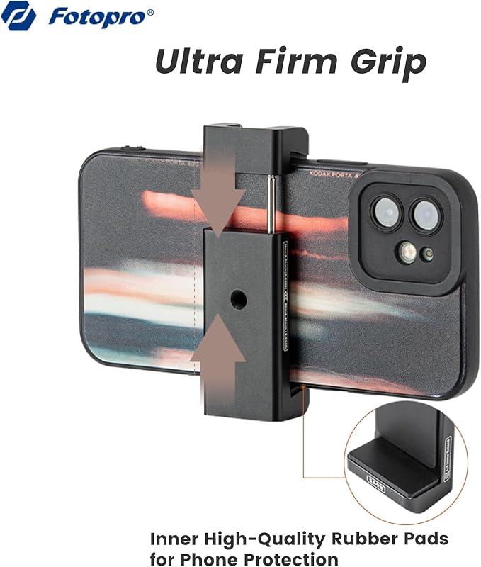 Phone Tripod Mount with Cold Shoe – Adjustable Holder for Monopod, Selfie Stick, Tripod, Vlogging - Fotopro AMZ