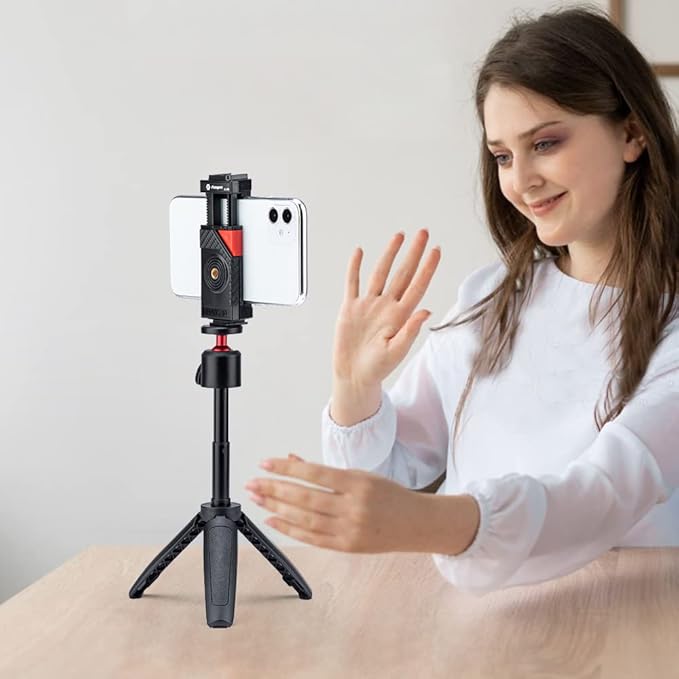 Phone Tripod Mount with Cold Shoe – Adjustable Universal Holder for Monopod, Selfie Stick, Tripod, Vlogging - Fotopro AMZ
