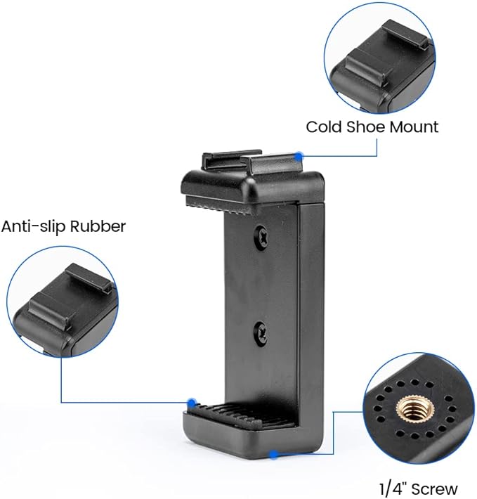 Phone Tripod Mount with Cold Shoe – Universal Cell Phone Holder for Monopod, Selfie Stick, Tripod, Vlogging - Fotopro AMZ