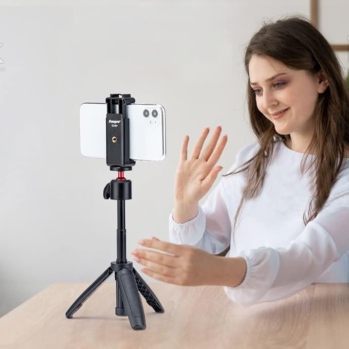 Phone Tripod Mount with Cold Shoe – Universal Cell Phone Holder for Monopod, Selfie Stick, Tripod, Vlogging - Fotopro AMZ