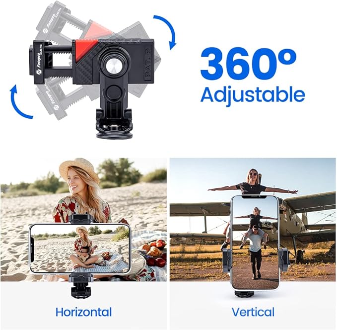 Phone Tripod Mount with Cold Shoe – Universal Clip for Monopod, Selfie Stick, Desktop Tripod, Vlogging - Fotopro AMZ