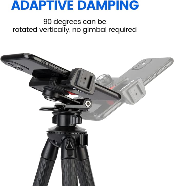 Phone Tripod Mount with Cold Shoe – Universal Clip for Monopod, Selfie Stick, Desktop Tripod, Vlogging - Fotopro AMZ