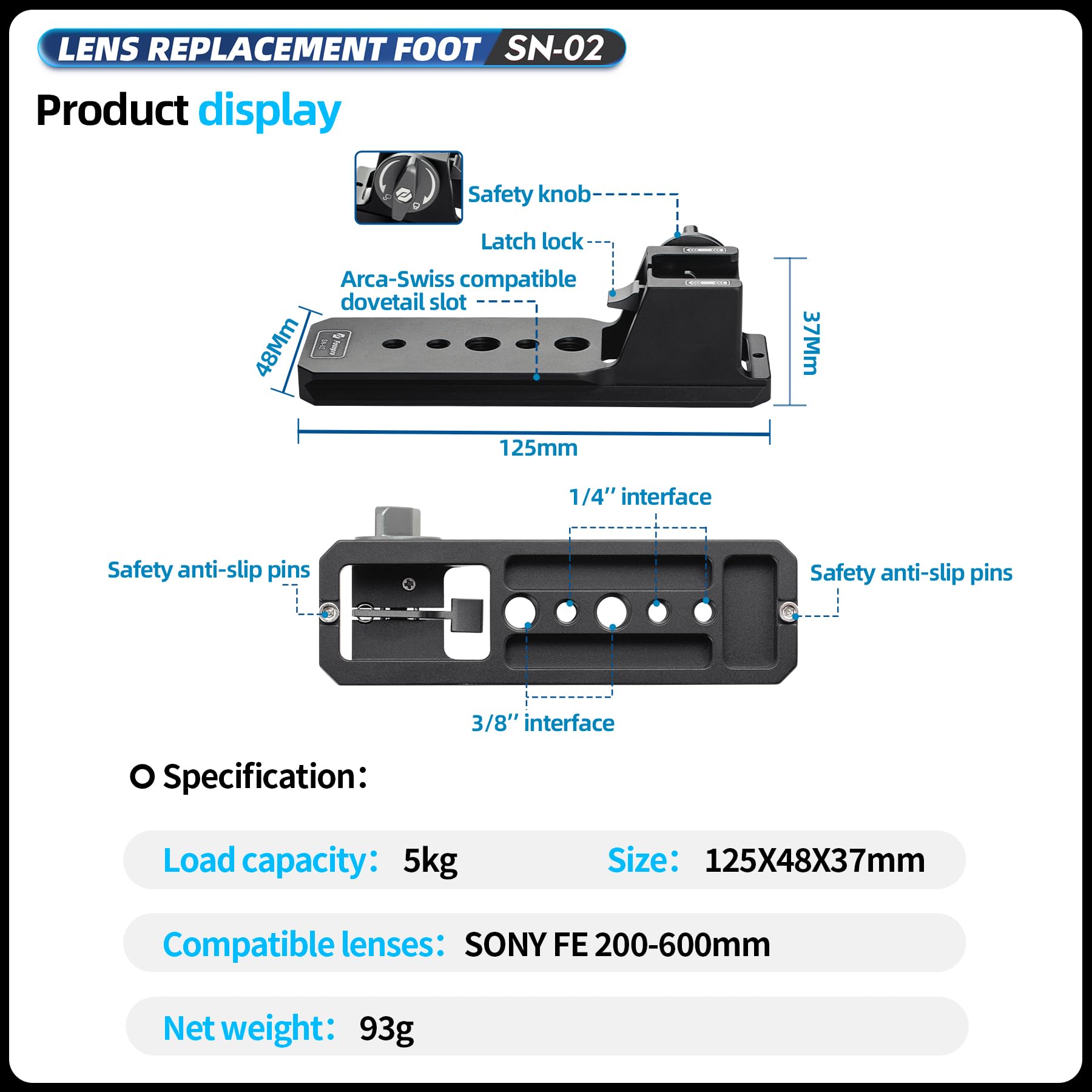 SONY FE 200 - 600mm Lens Replacement Foot. SN - 02 - Fotopro