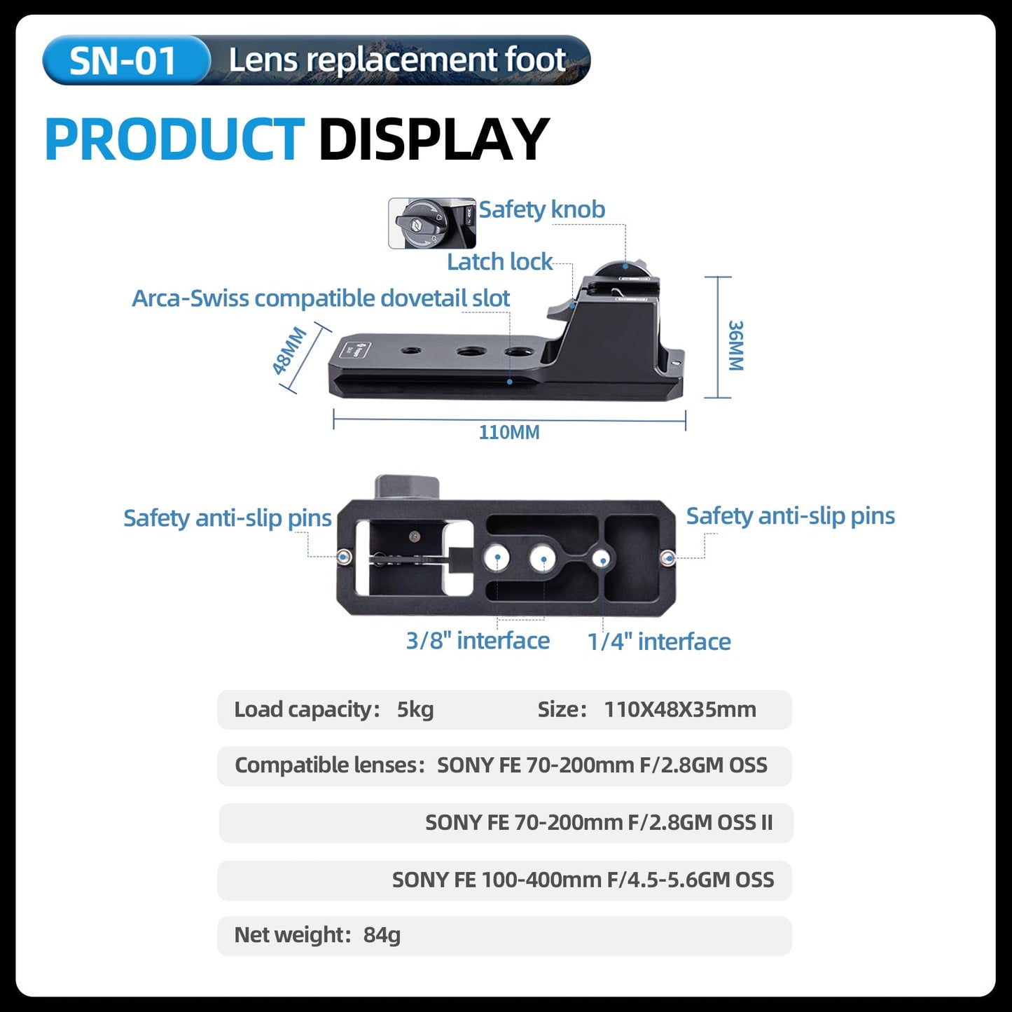 SONY FE 70 - 200mm Lens Replacement Foot. SN - 01 - Fotopro