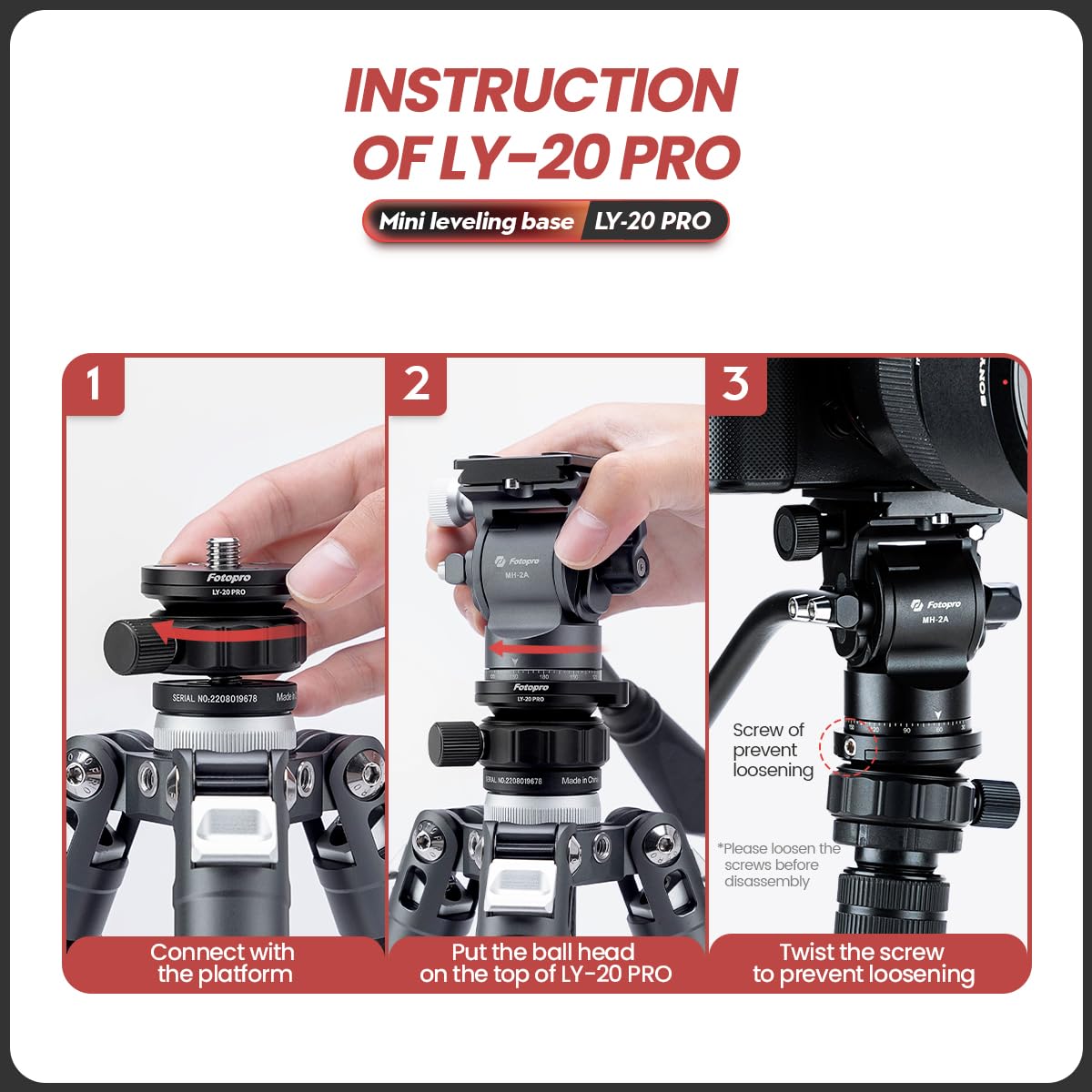 Universal Horizontal Leveling Base on Tripod. LY20 PRO - Fotopro AMZ
