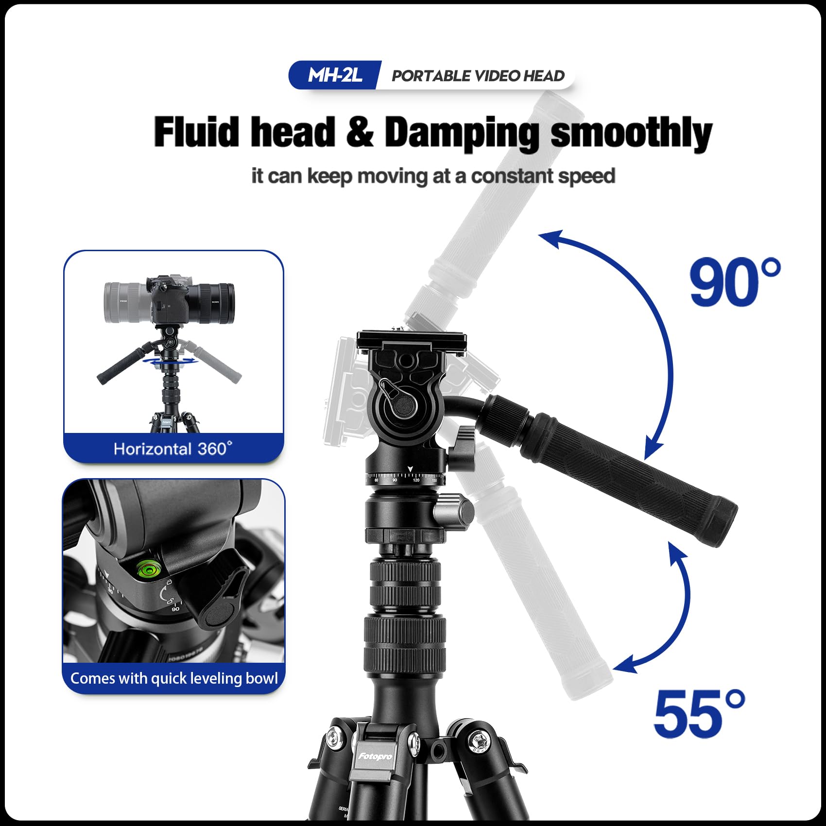 Video Fluid Head with QR Plate. MH - 2L - Fotopro