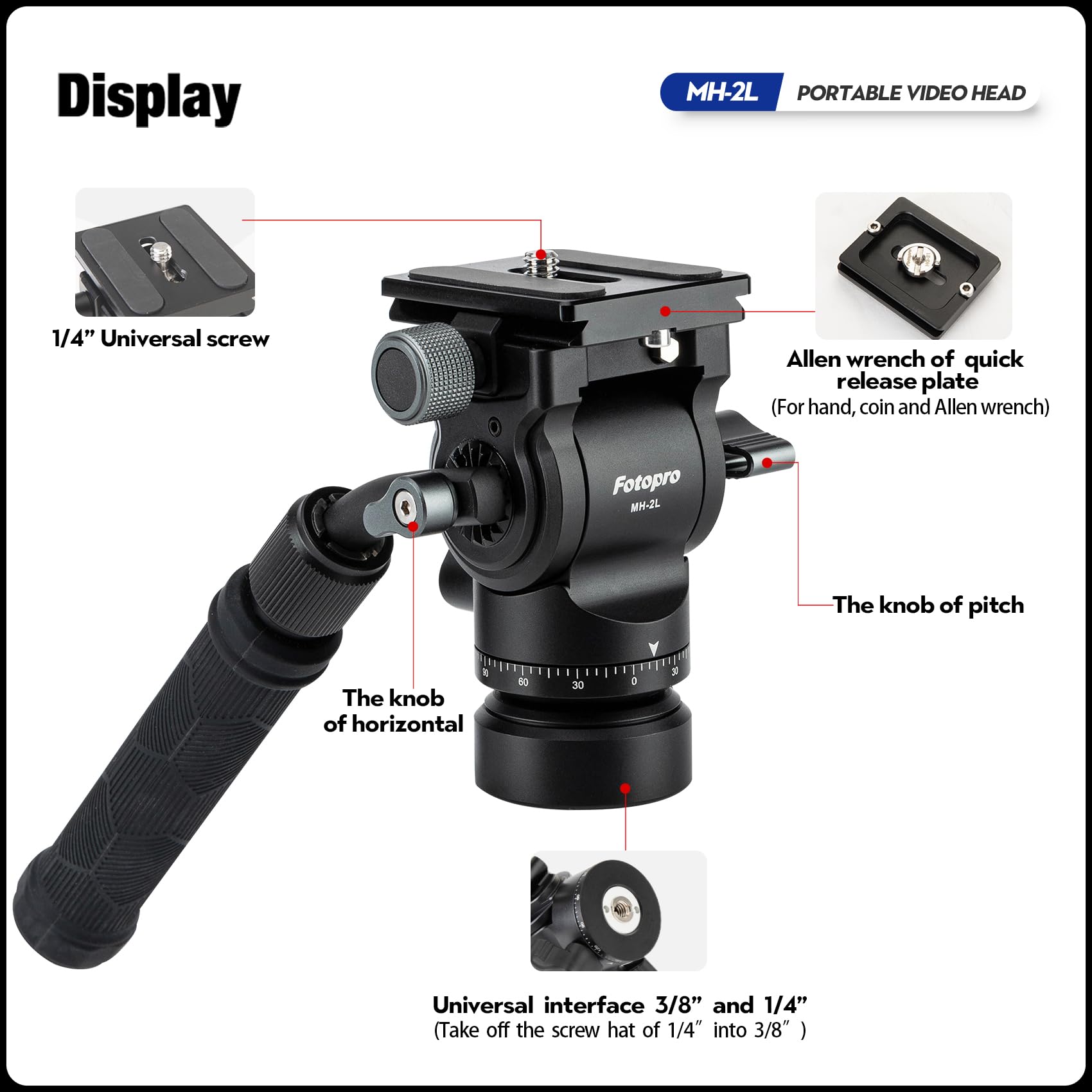 Video Fluid Head with QR Plate. MH - 2L - Fotopro