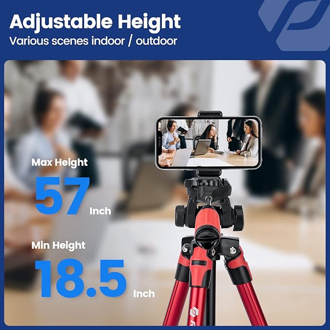 60" Camera Tripod with Carry Bag, Fotopro Lightweight Travel Tripod for Phone & DSLR, 1/4 Screw Quick Release Plate, Max Load 5.5lbs, Red - Fotopro AMZ