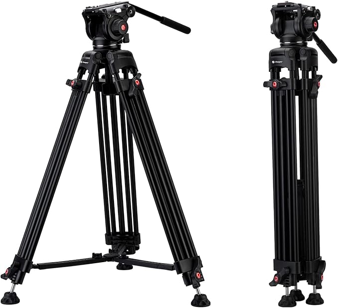 63" Video Tripod, 360° Fluid Head, Quick Release Plate, Max Load 17.64lbs, Aluminum Heavy Duty - Fotopro AMZ