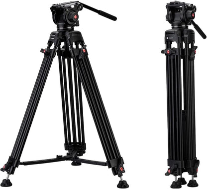 63" Video Tripod, 360° Fluid Head, Quick Release Plate, Max Load 17.64lbs, Aluminum Heavy Duty - Fotopro AMZ