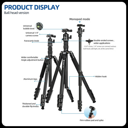 73" Compact Travel Tripod/Monopod, Ball Head. A4I - Fotopro