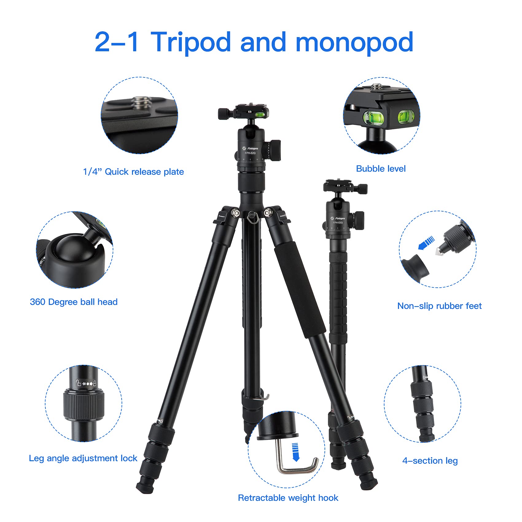 Complete Tripod for Camera, Professional Tripod for Camera - Fotopro AMZ