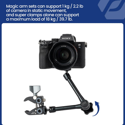 Fotopro 11 inch Magic Arm kit and Super Clamp with 1/4 3/8 Extension Holes for DSLR Camera LED Lights Monitor - Fotopro AMZ