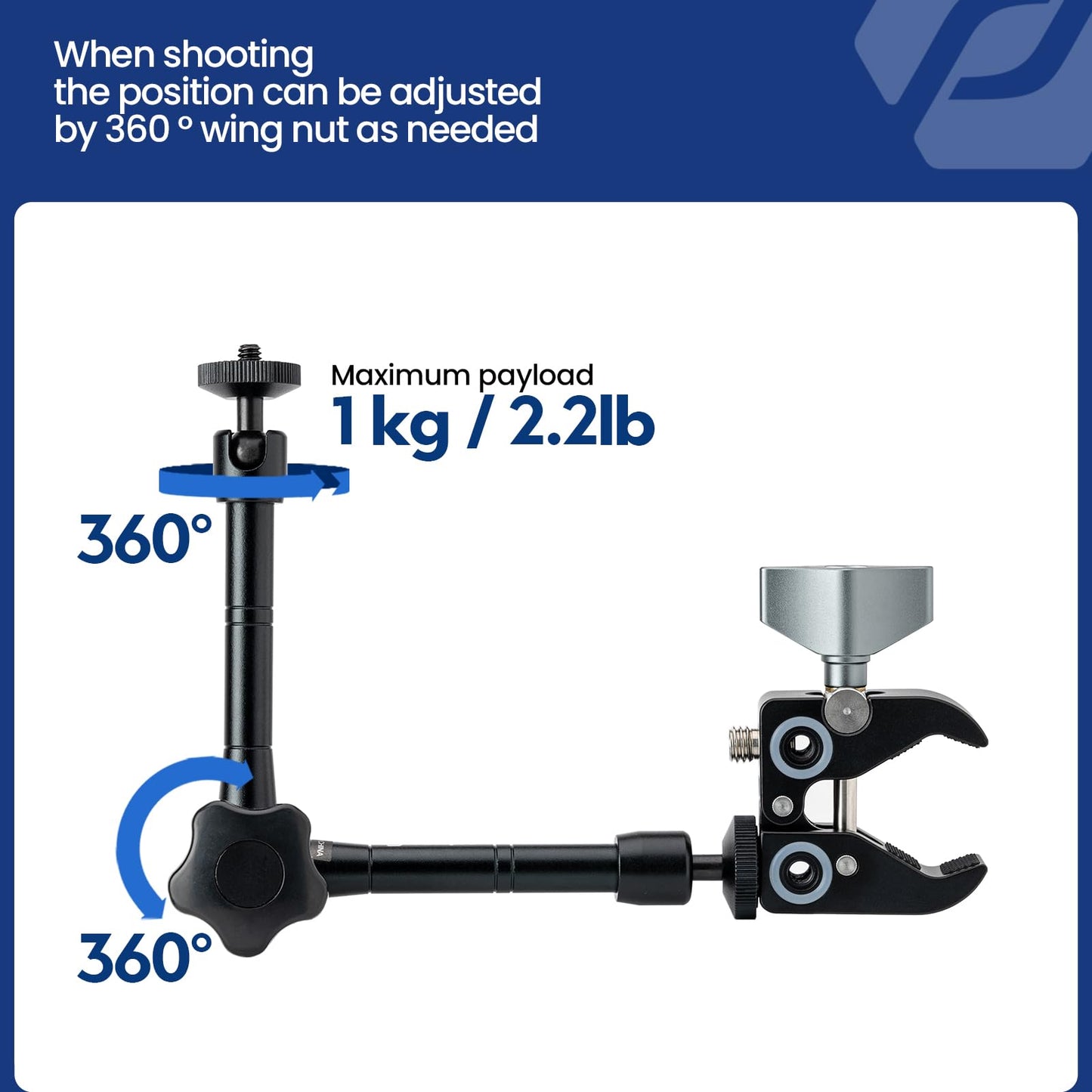 Fotopro 11 inch Magic Arm kit and Super Clamp with 1/4 3/8 Extension Holes for DSLR Camera LED Lights Monitor - Fotopro AMZ