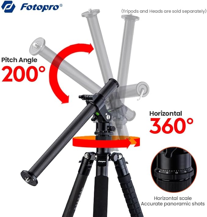 Fotopro 15" Carbon Fiber Horizontal Tripod Axis with Adjustable Boom Arm, Max Load 14lbs for Macro Photography - Fotopro AMZ