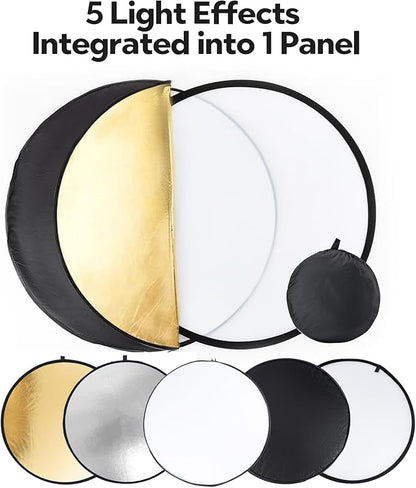 Fotopro 43" 110cm 5 - in - 1 Collapsible Photo Reflector, Translucent/Silver/Gold/White/Black, with Carry Bag for Studio & Outdoor Photography - Fotopro AMZ