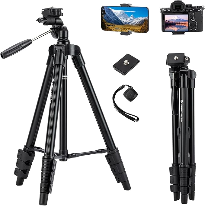 Fotopro 48" Phone Tripod with 3 - Way Head, Lightweight Aluminum Camera Stand for DSLR, Phone Mount & Remote Control, Portable Travel Tripod - Fotopro AMZ