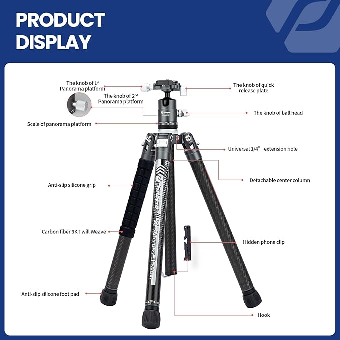 Fotopro 60'' Carbon Fiber Tripod. X - Aircross 3 Grey - Fotopro AMZ