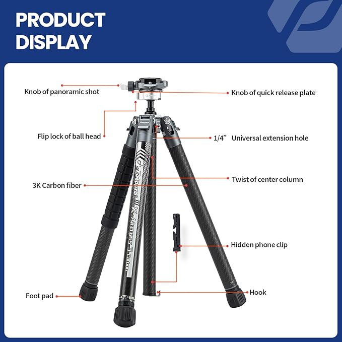 Fotopro 62'' Lightweight Tripod (Carbon Fiber), X - Aircross 3 Lite Grey - Fotopro AMZ