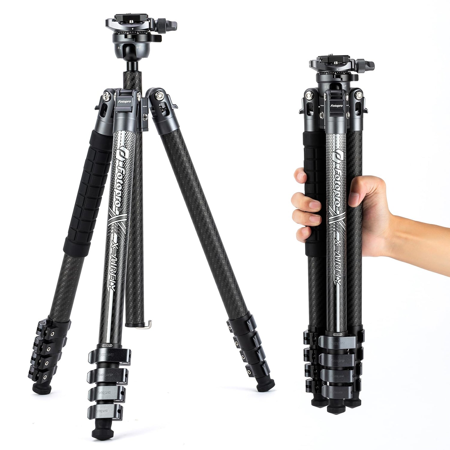 Fotopro 63'' Carbon Fiber Camera Tripod, Ball Head. X - Airfly Grey - Fotopro AMZ