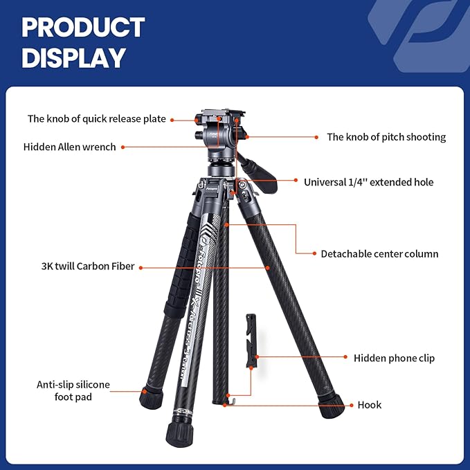 Fotopro 64'' Lightweight Video Tripod ( Carbon Fiber ). X - Aircross 3 Lite Video Grey - Fotopro AMZ