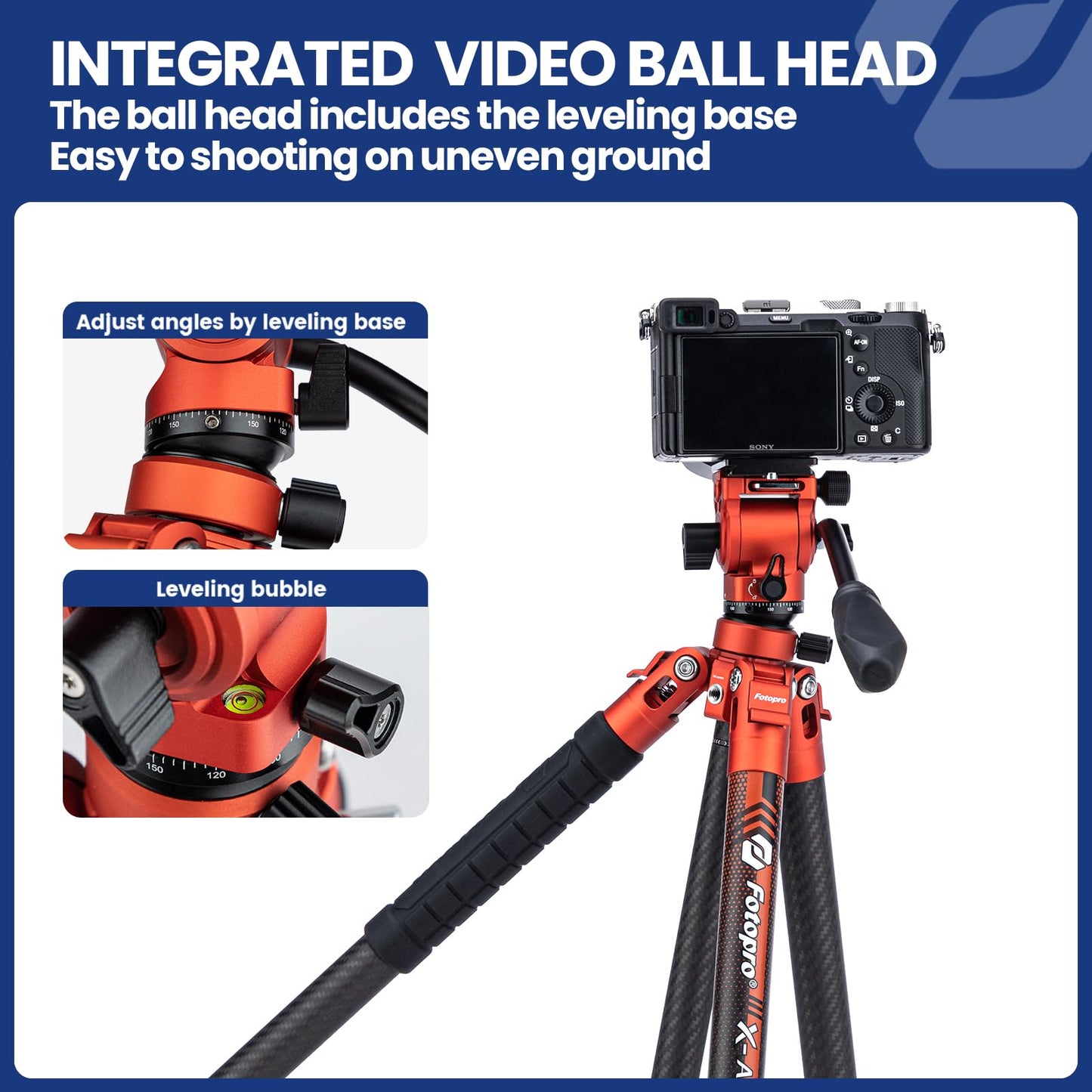 Fotopro 64'' Lightweight Video Tripod ( Carbon Fiber ). X - Aircross 3 Lite Video Orange - Fotopro AMZ