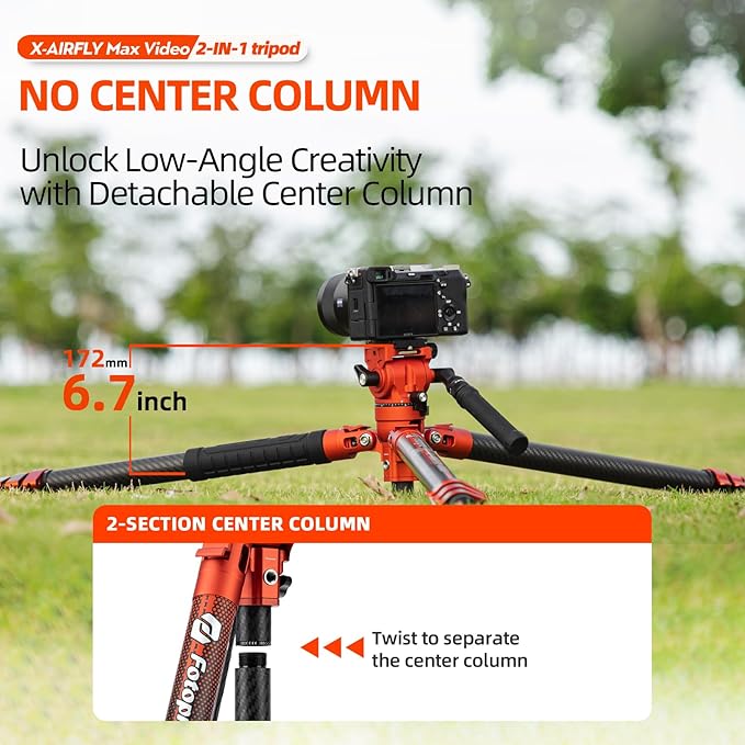 Fotopro 67.3" Carbon Fiber Tripod, Hydraulic Pan - Tilt Head, Flip Lock, Monopod, Heavy Duty Stable Tripod for DSLR & Video, X - AIRFLY Max - Fotopro AMZ