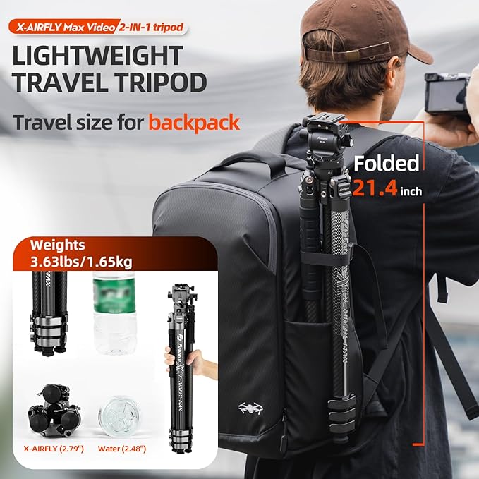 Fotopro 67.3" Carbon Fiber Tripod, Hydraulic Pan - Tilt Head, Flip Lock, Monopod, Heavy Duty Stable Tripod for DSLR & Video, X - AIRFLY Max, Grey - Fotopro AMZ