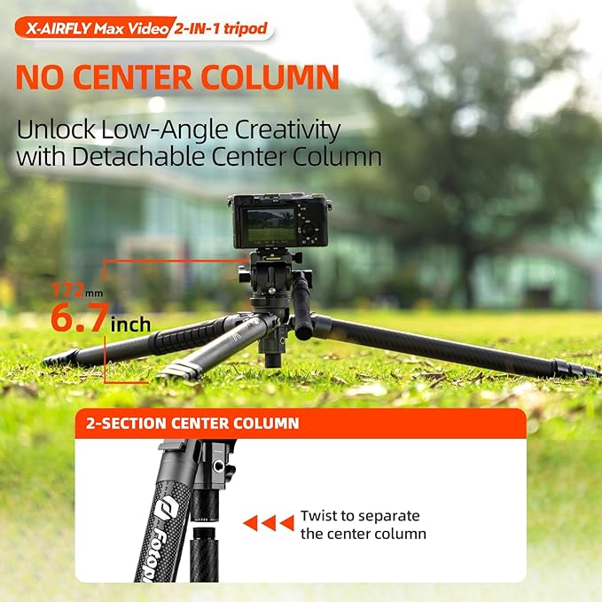 Fotopro 67.3" Carbon Fiber Tripod, Hydraulic Pan - Tilt Head, Flip Lock, Monopod, Heavy Duty Stable Tripod for DSLR & Video, X - AIRFLY Max, Grey - Fotopro AMZ