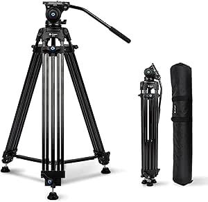 Fotopro 70" Video Tripod, 360° Fluid Head with Quick Release Plate, Heavy Duty Aluminum, Max Load 17.64lbs - Fotopro AMZ