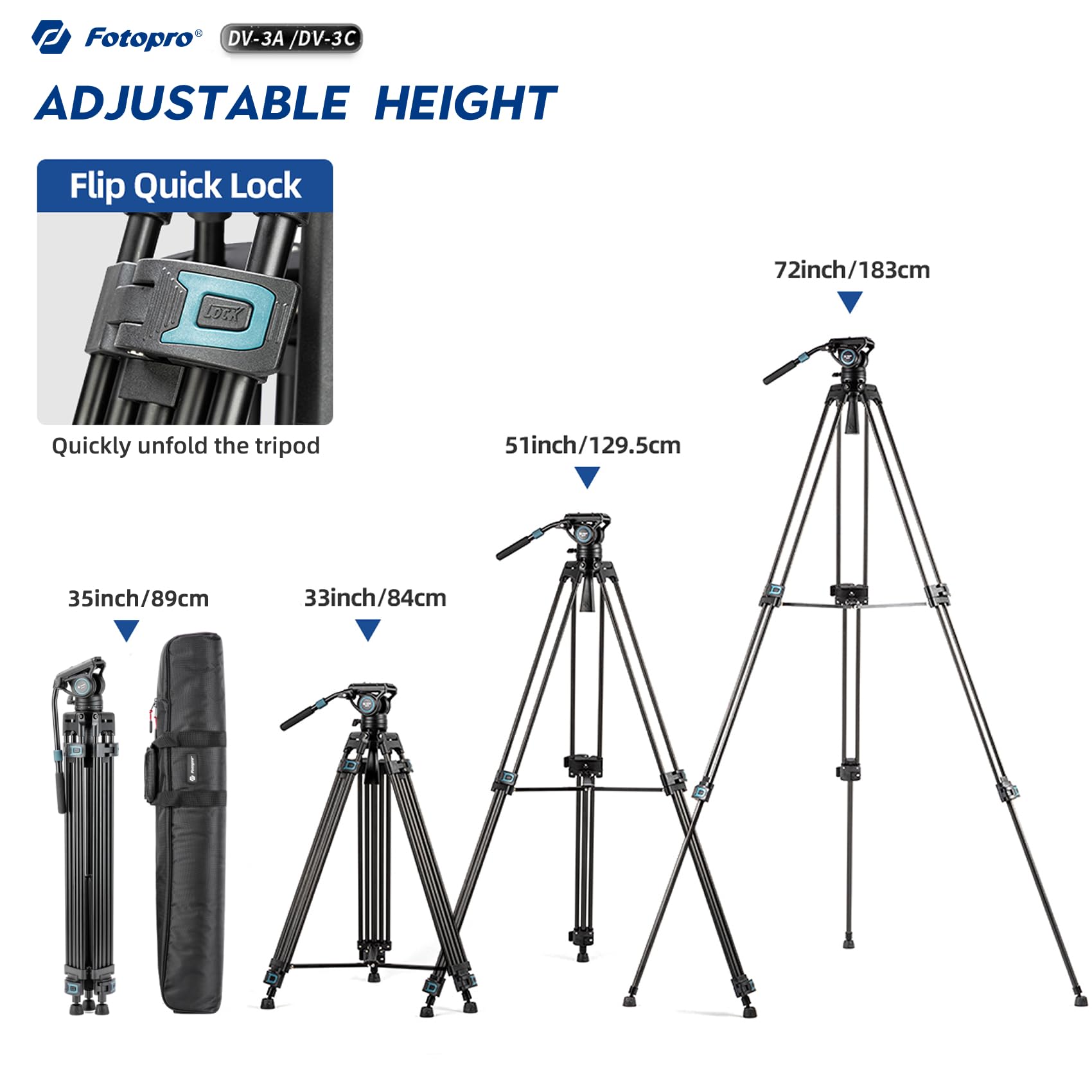 Fotopro 72" Heavy Duty Aluminum Tripod, Fluid Head. DV - 3 - Fotopro AMZ