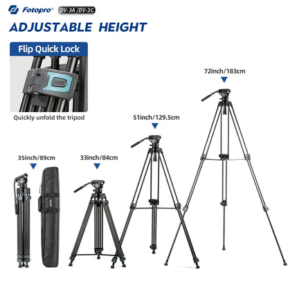 Fotopro 72" Heavy Duty Aluminum Tripod, Fluid Head. DV - 3 - Fotopro AMZ