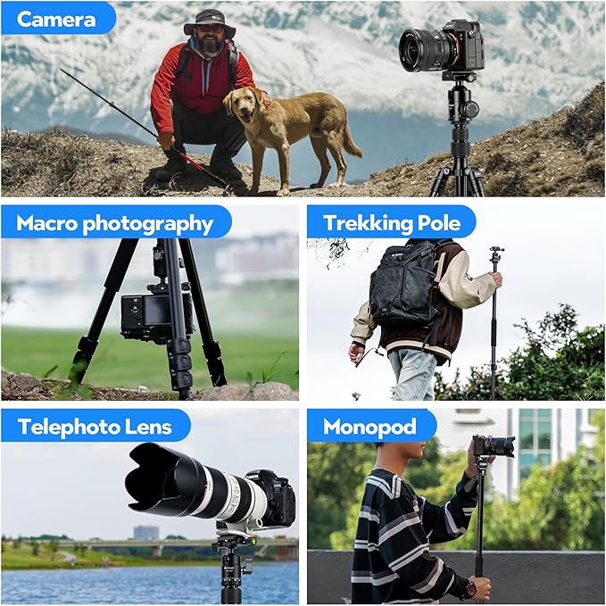 Fotopro 78" Aluminum Camera Tripod & Monopod with 360° Ball Head, Professional DSLR Tripod for Canon, Nikon, Sony, Max Load 22lbs - Fotopro AMZ