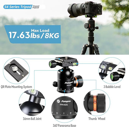 Fotopro 78" Aluminum Camera Tripod & Monopod with 360° Ball Head, Professional DSLR Tripod for Canon, Nikon, Sony, Max Load 22lbs - Fotopro AMZ