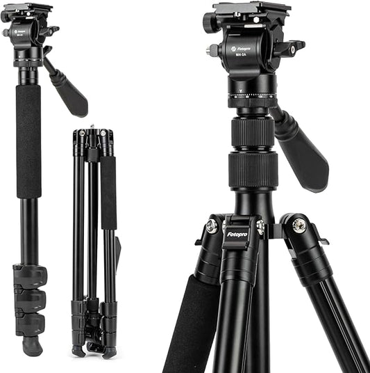 Fotopro 78" Camera Tripod, Aluminum Compact Travel Tripod and Monopod with 360° Fluid Head Quick Release Plate, Professional Video Tripod for DSLR, Load up 6.6lbs - Fotopro AMZ