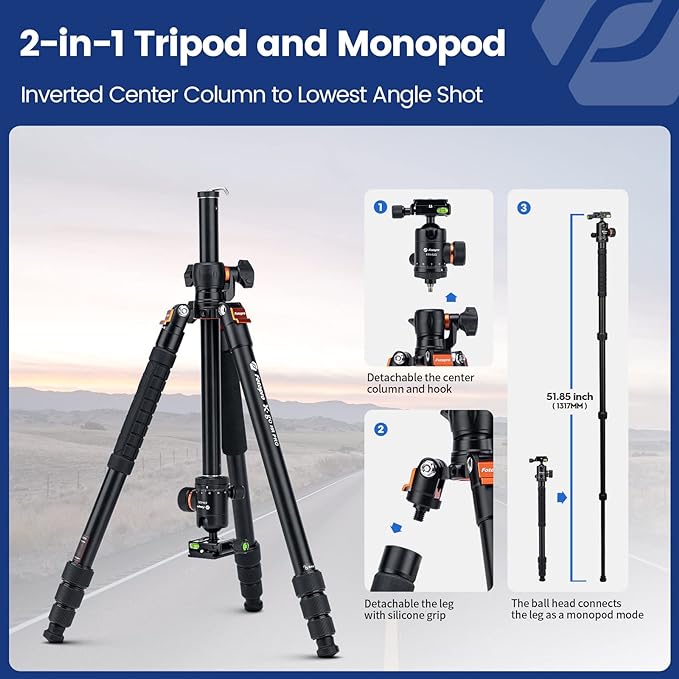 Fotopro Aluminum Horizontal Tripod (75 - Inch, 360° Ball Head) - Fotopro AMZ