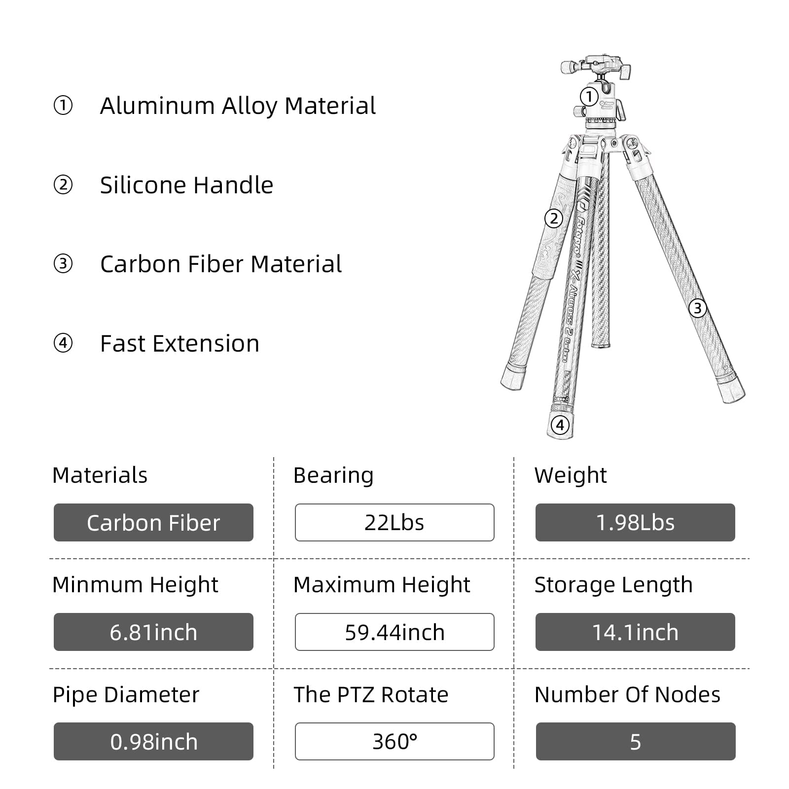 Fotopro Carbon Fiber Tropod X Aircross Series - Fotopro AMZ