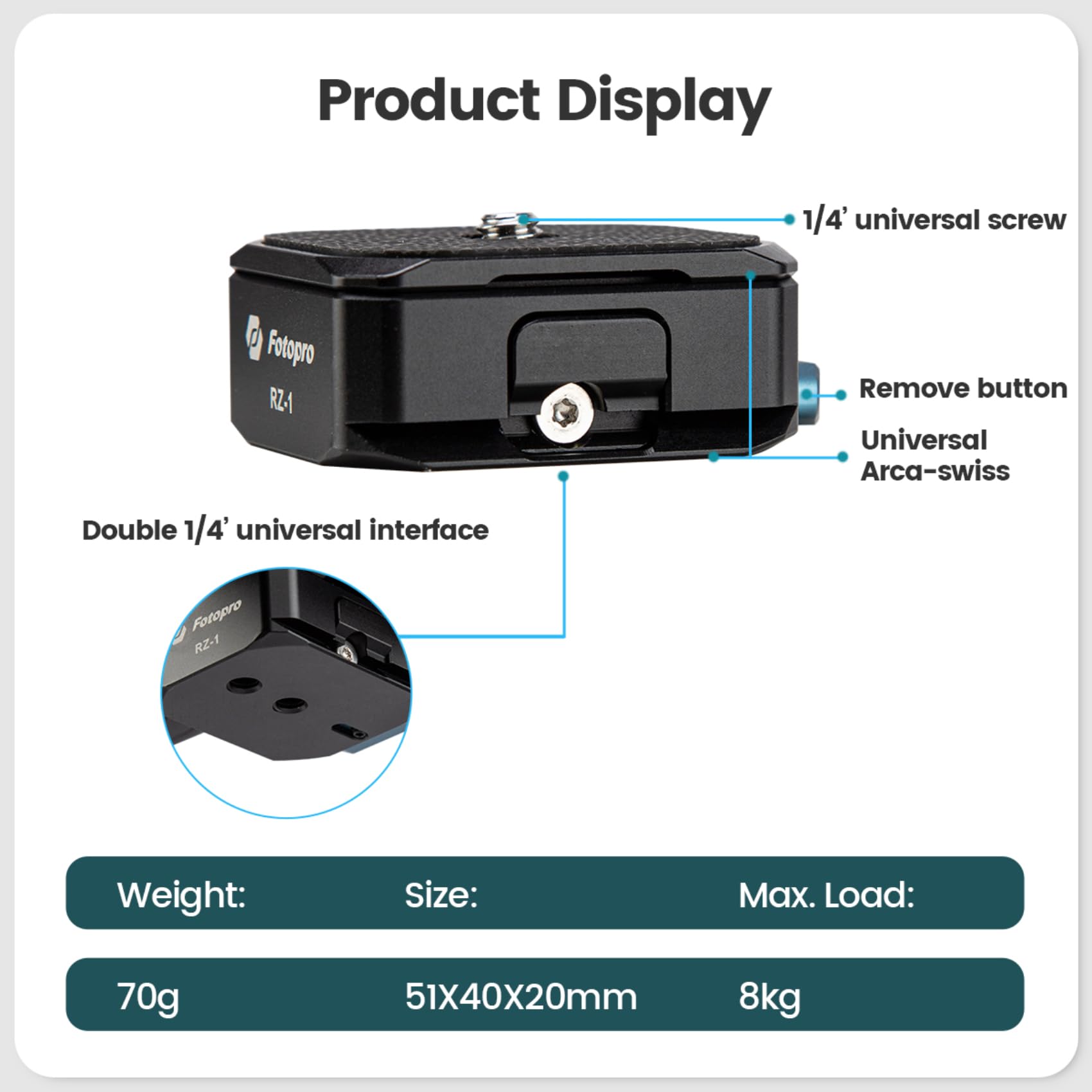 Fotopro Claw Quick Release Plate 1/4 Inch Screw Universal Quick Setup Kit for Camera Tripod Handheld Gimbal Stabilizer Ball Head Monopod Slider - Fotopro AMZ