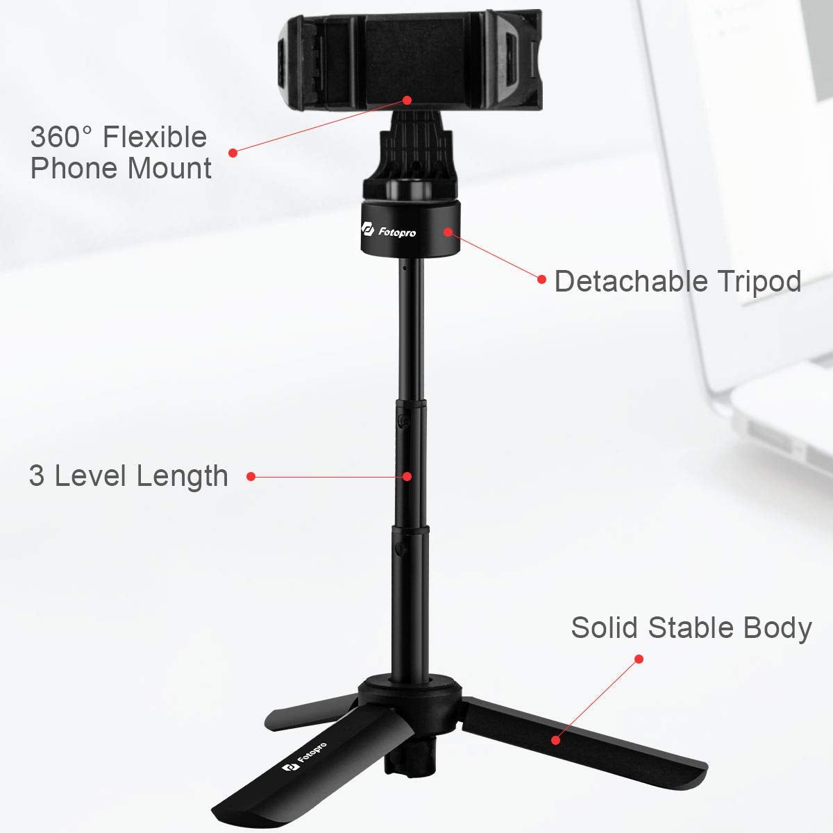 Fotopro Desktop Tripod All Metal Material Aluminum Alloy 360 Degree Ball Head 1/4 Inch Screw Mini Portable Table Tripod for Cell Phone DSLR Camera Travel Photograph Vlog Video - Fotopro AMZ