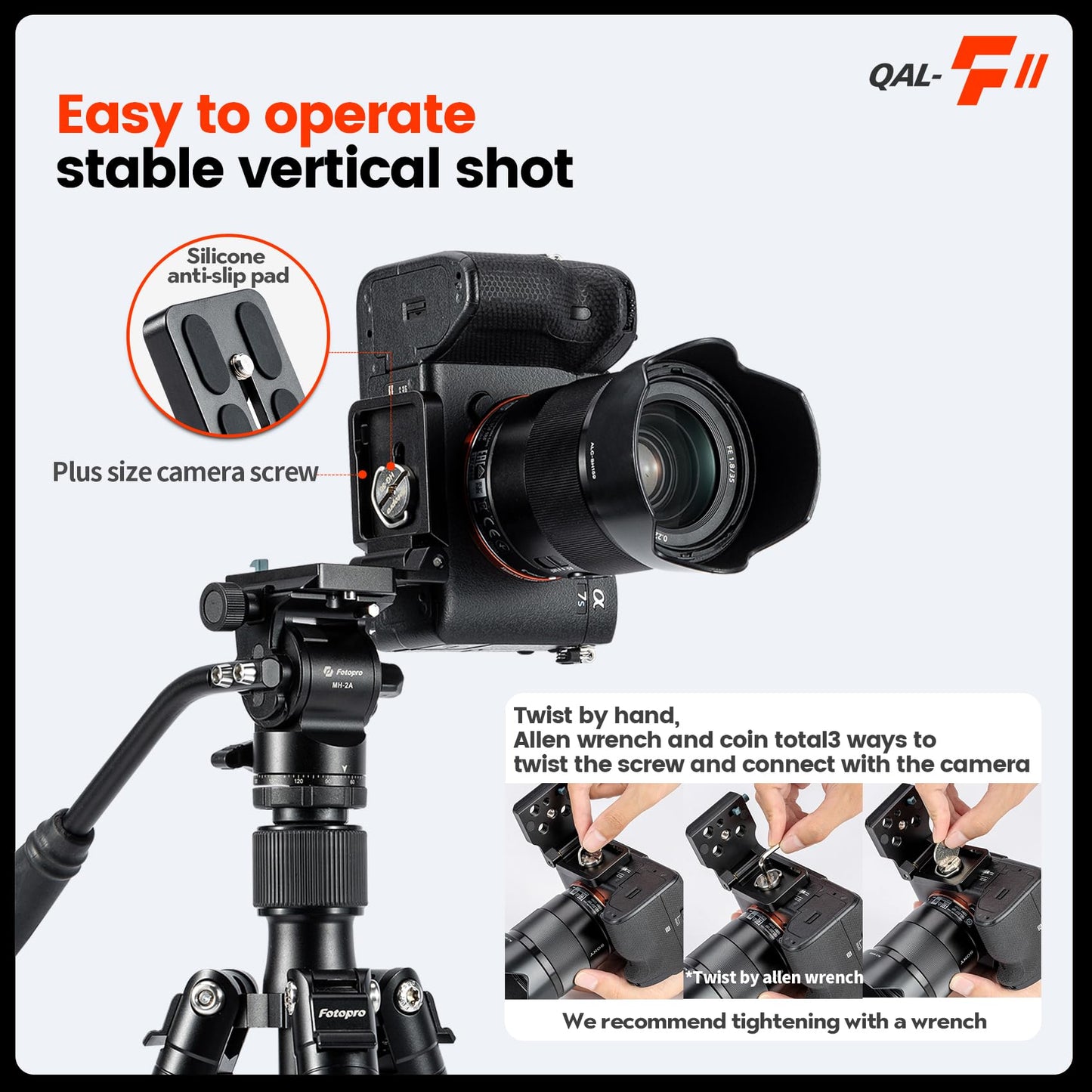 Fotopro DSLR Camera L Bracket Vertical Horizontal Conversion Tripod Quick Release Plate with Screws Safe Lock L Bracket for DSLR Camera Fluid Heads Stabilizer Tripod Monopod QAL - F II - Fotopro AMZ